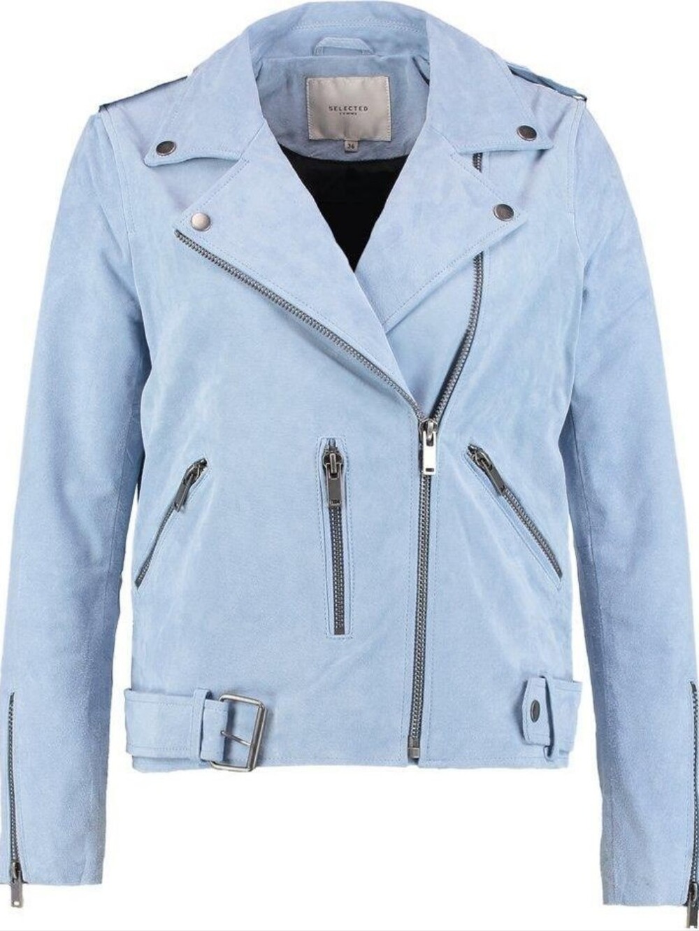 Selected Femme Light Baby Powder Blue Suede Moto Jacket Size EU 36 US S